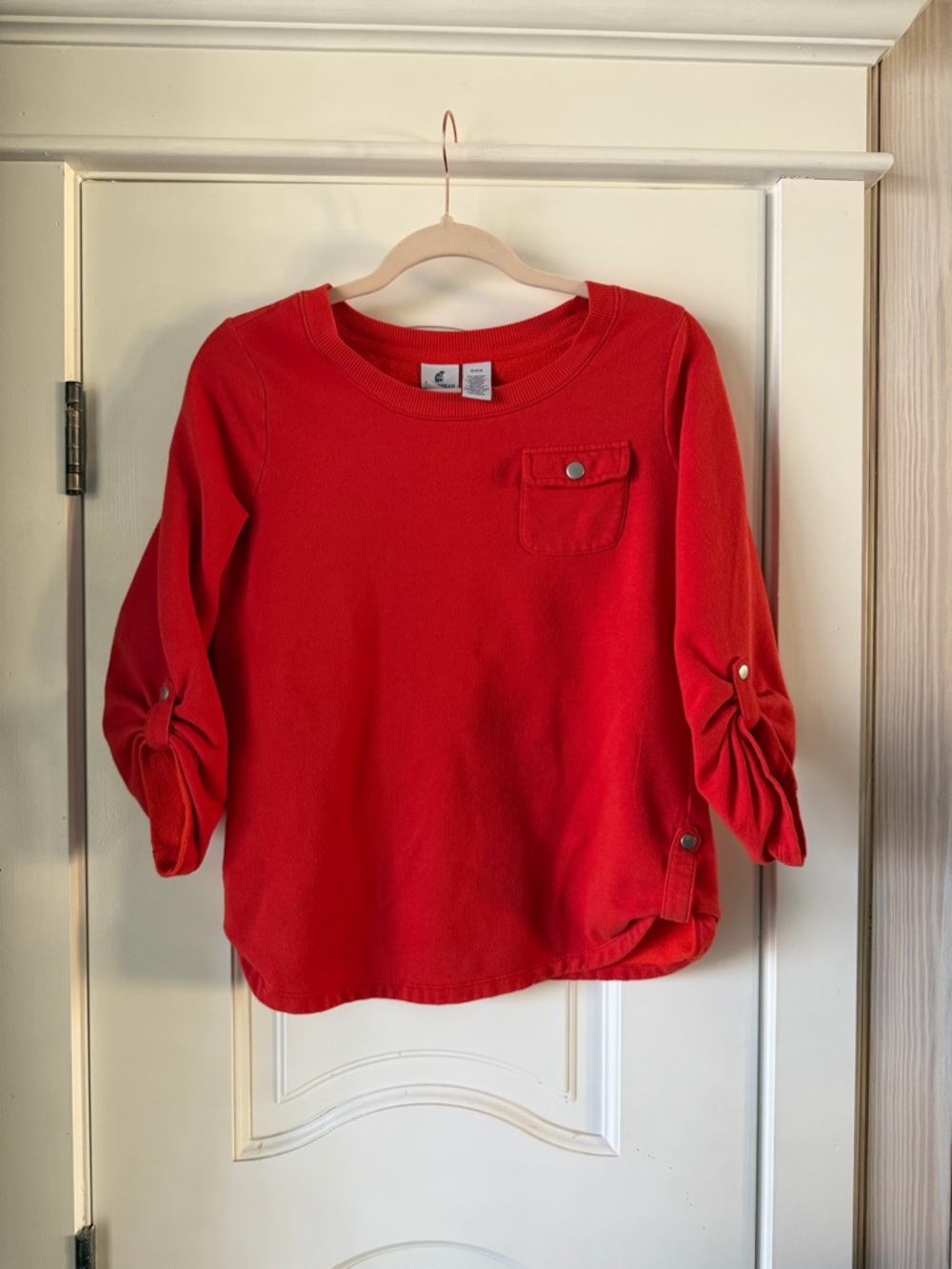 Caribbean Joe Red Orange Long-Sleeve Pocket Sweatshirt Top